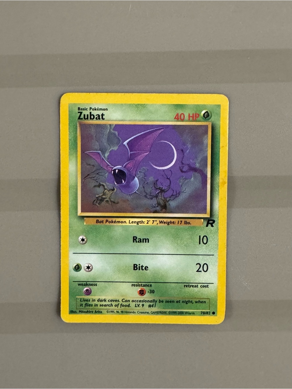 Pokemon Zubat Card - Yellow Border, Purple Artwork, Green Face